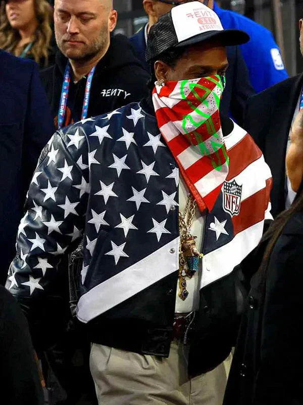 NFL Super Bowl ASAP Rocky USA Flag Leather Jacket Clanton Jacket