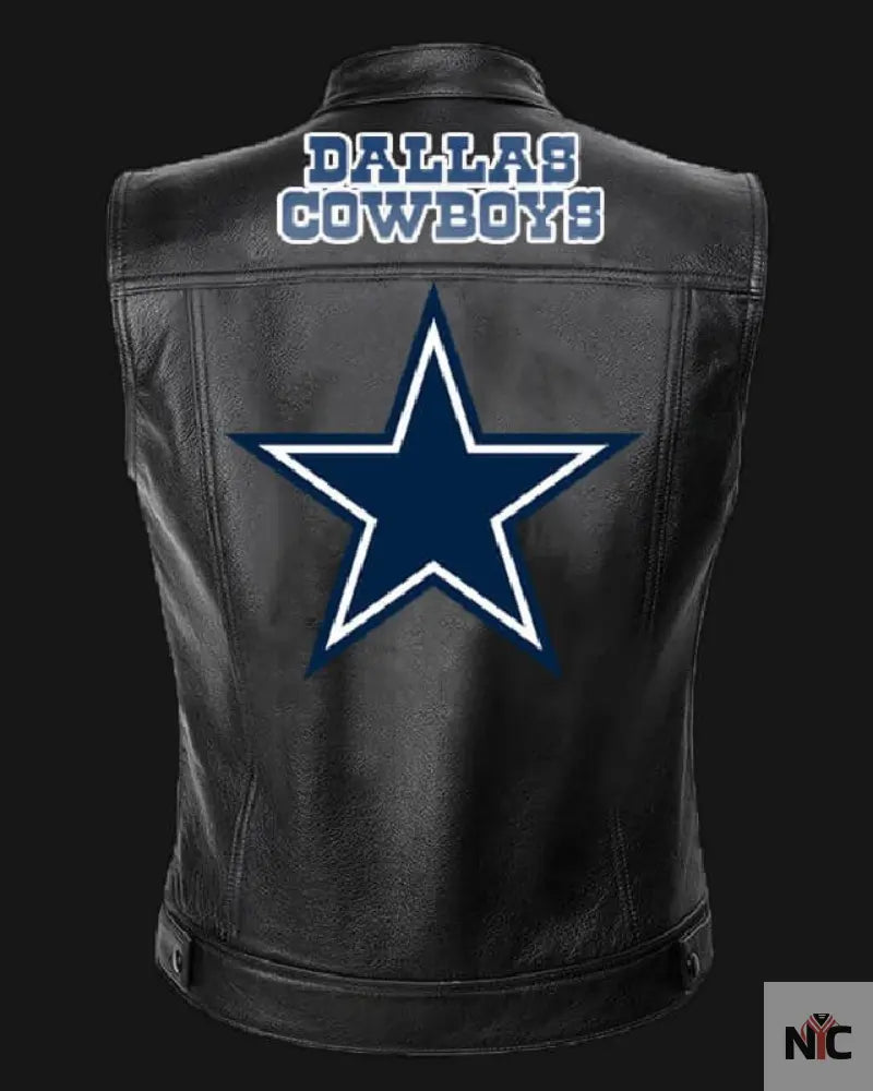 NFL Team Dallas Cowboys Black Leather Vest Clanton Jacket