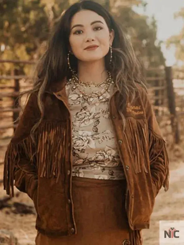 NFR 2024 Ladies Suede Leather Brown Fringe Jacket Clanton Jacket