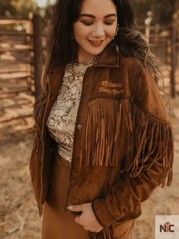 NFR 2024 Ladies Suede Leather Brown Fringe Jacket Clanton Jacket