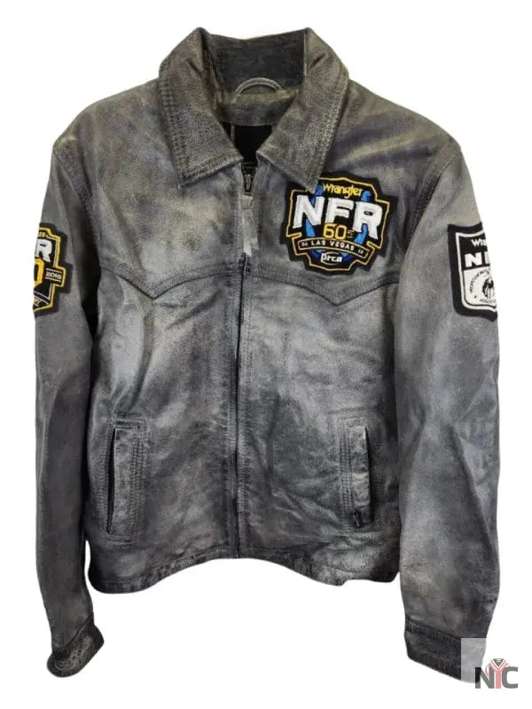 NFR Las Vegas 2018 Grey Distressed Leather Jacket Clanton Jacket