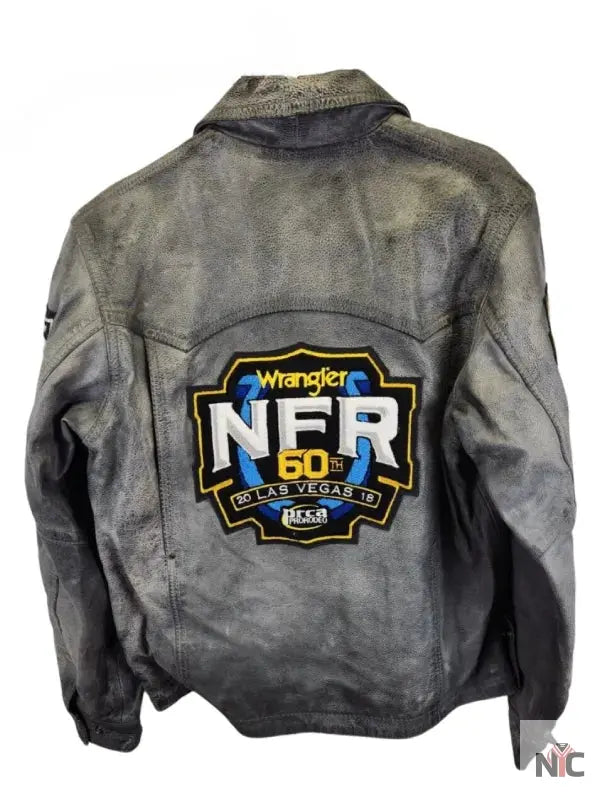 NFR Las Vegas 2018 Grey Distressed Leather Jacket Clanton Jacket
