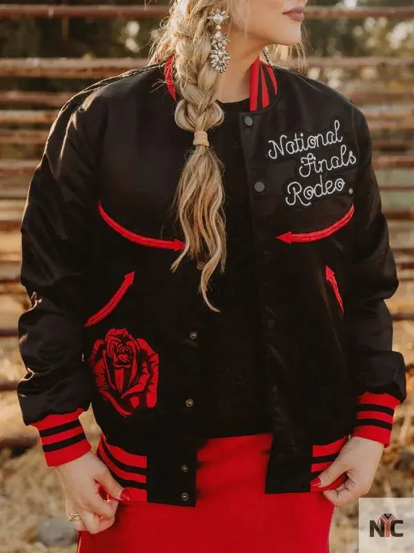 NFR Las Vegas Black Varsity Bomber Jacket Clanton Jacket