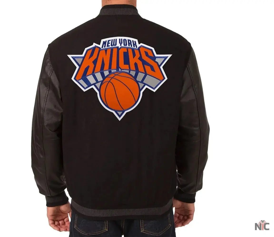 NY Knicks Black Wool And Leather Varsity Jacket Clanton Jacket