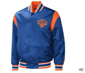 NY Knicks Force Play Varsity Blue Satin Jacket Clanton Jacket