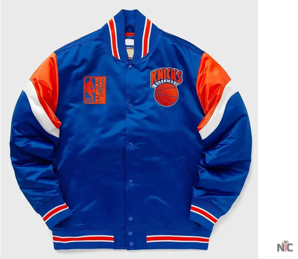 NY Knicks Heavyweight Royal Satin Jacket Clanton Jacket
