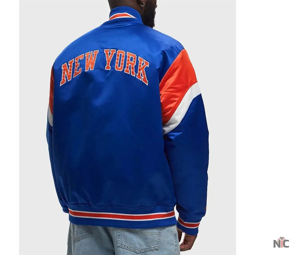 NY Knicks Heavyweight Royal Satin Jacket Clanton Jacket