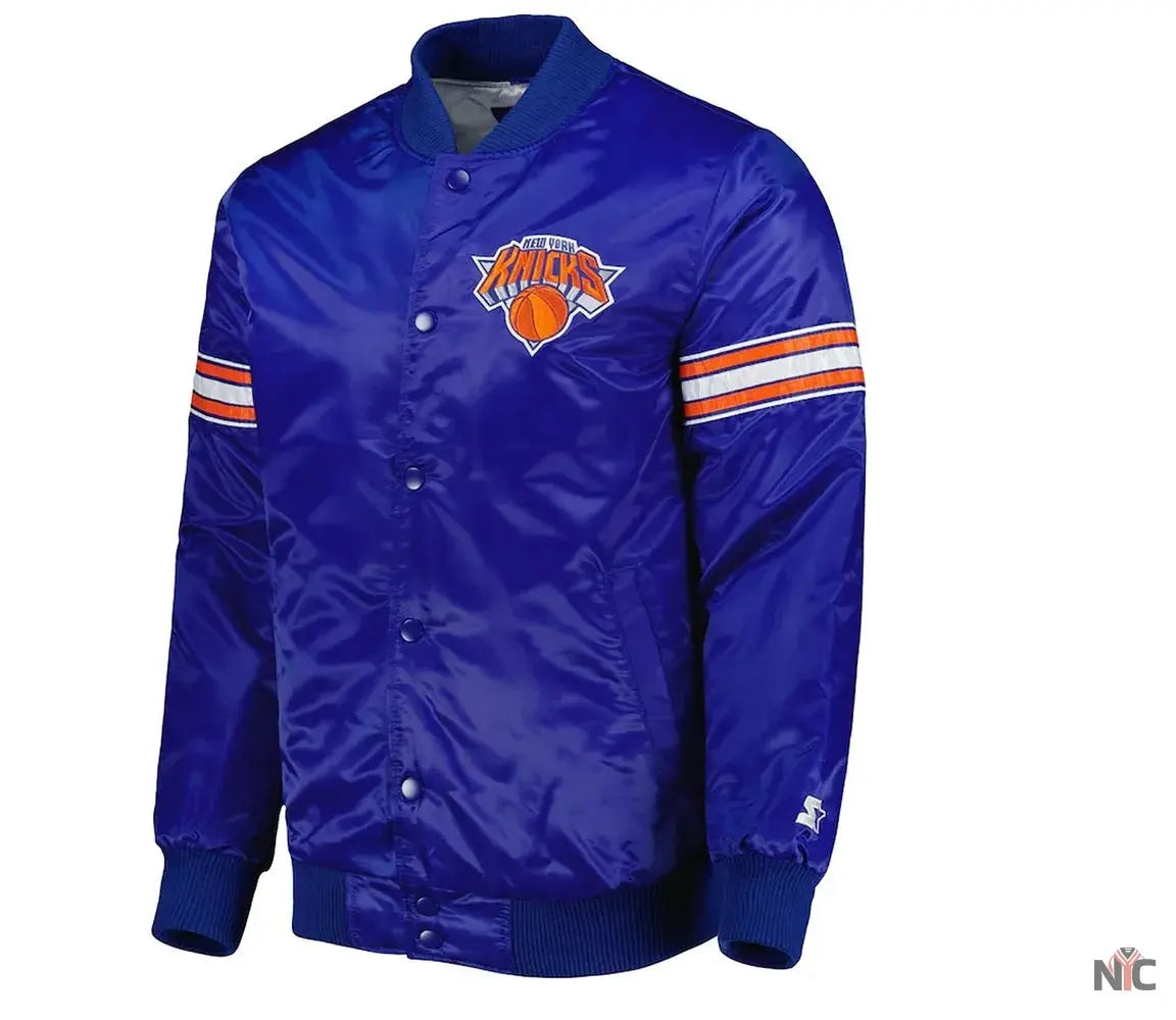 NY Knicks Pick & Roll Blue Satin Jacket Clanton Jacket