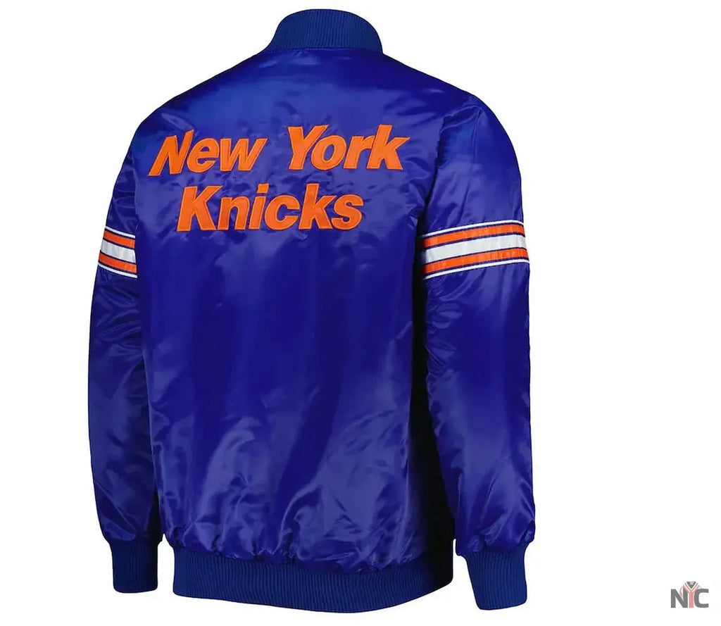 NY Knicks Pick & Roll Blue Satin Jacket Clanton Jacket