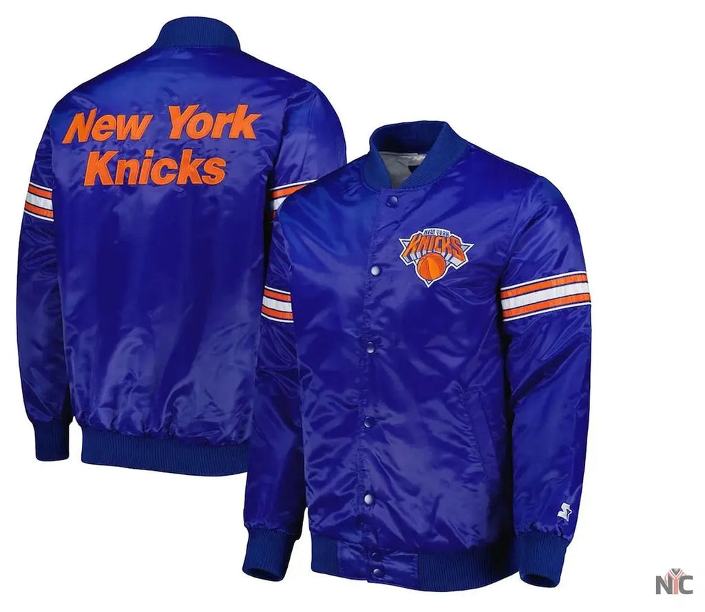 NY Knicks Pick & Roll Blue Satin Jacket Clanton Jacket