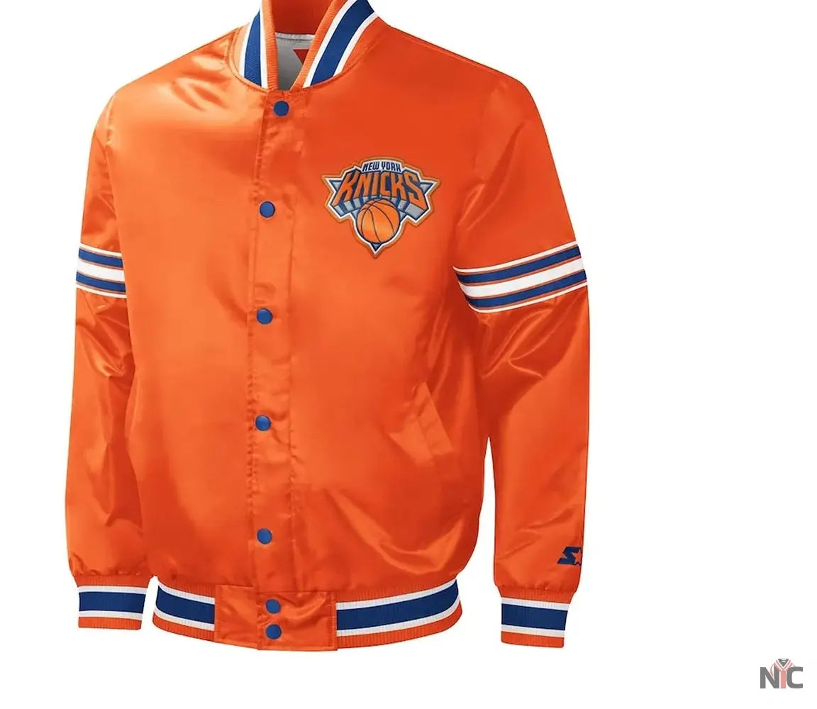 NY Knicks Slider Varsity Orange Satin Jacket Clanton Jacket