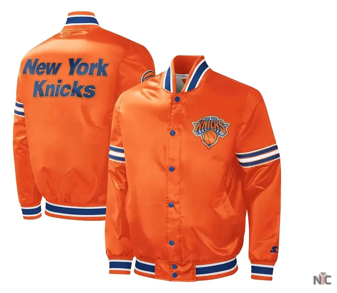 NY Knicks Slider Varsity Orange Satin Jacket Clanton Jacket