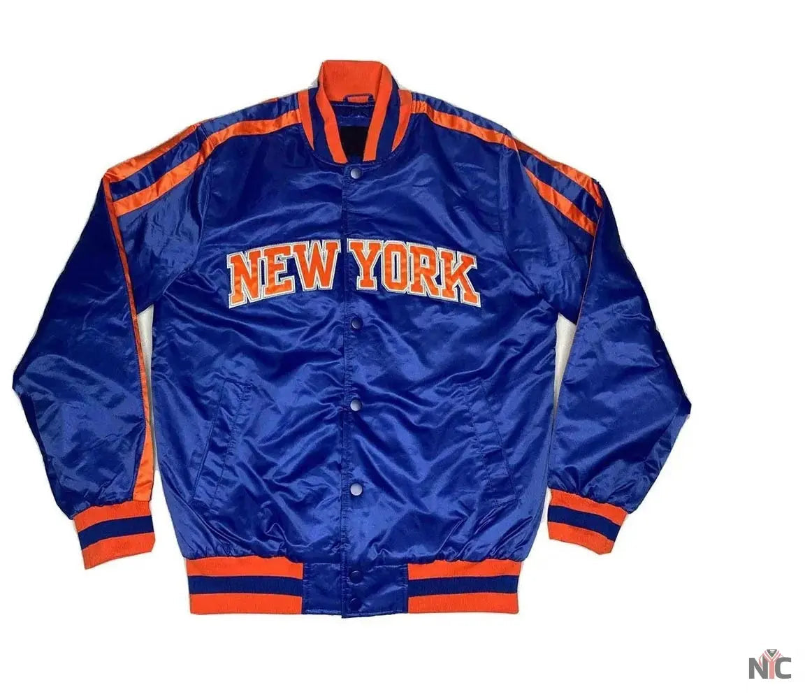 NY Knicks Striped Blue Satin Jacket Clanton Jacket