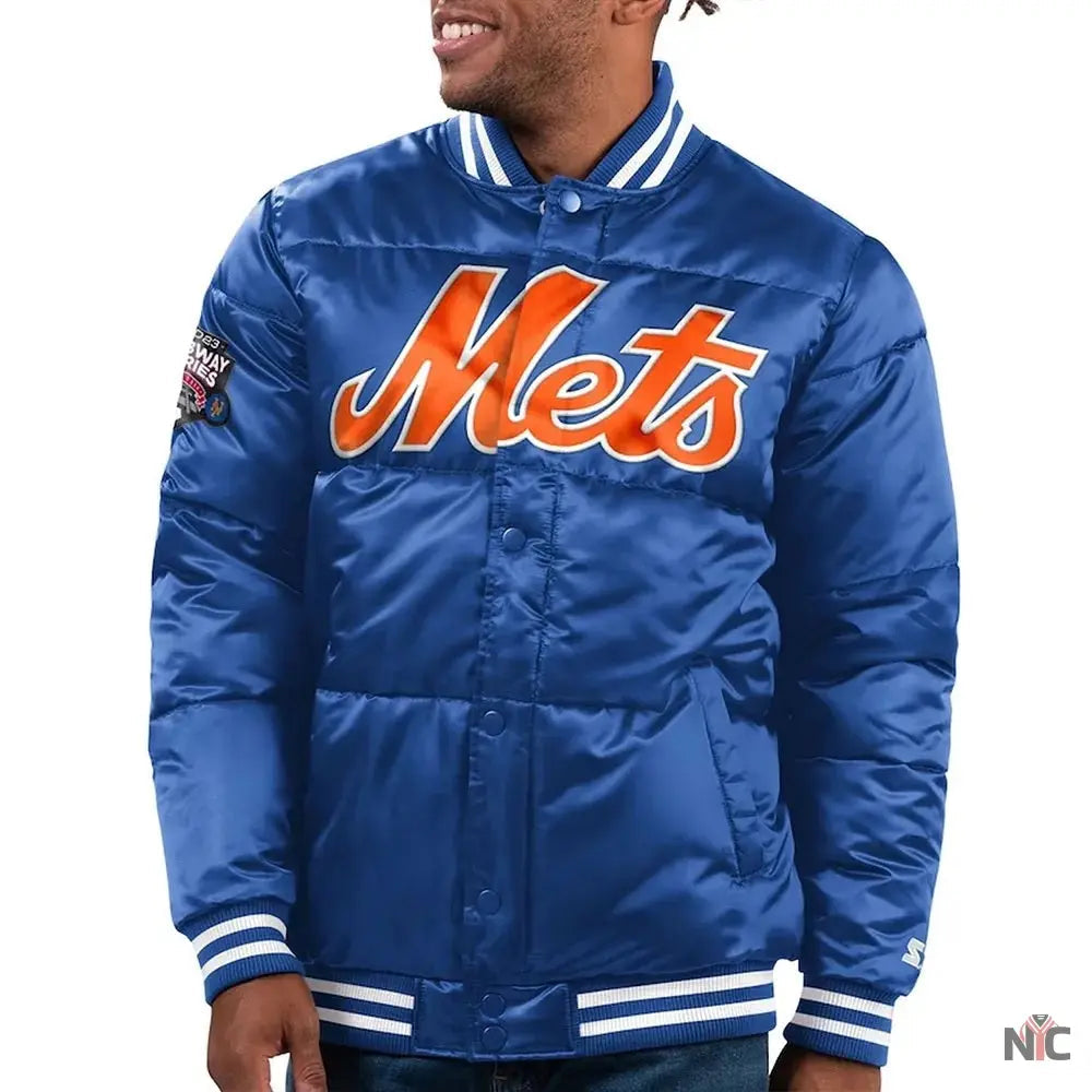 NY Mets Cooperstown Collection Bronx Puffer Satin Jacket Clanton Jacket