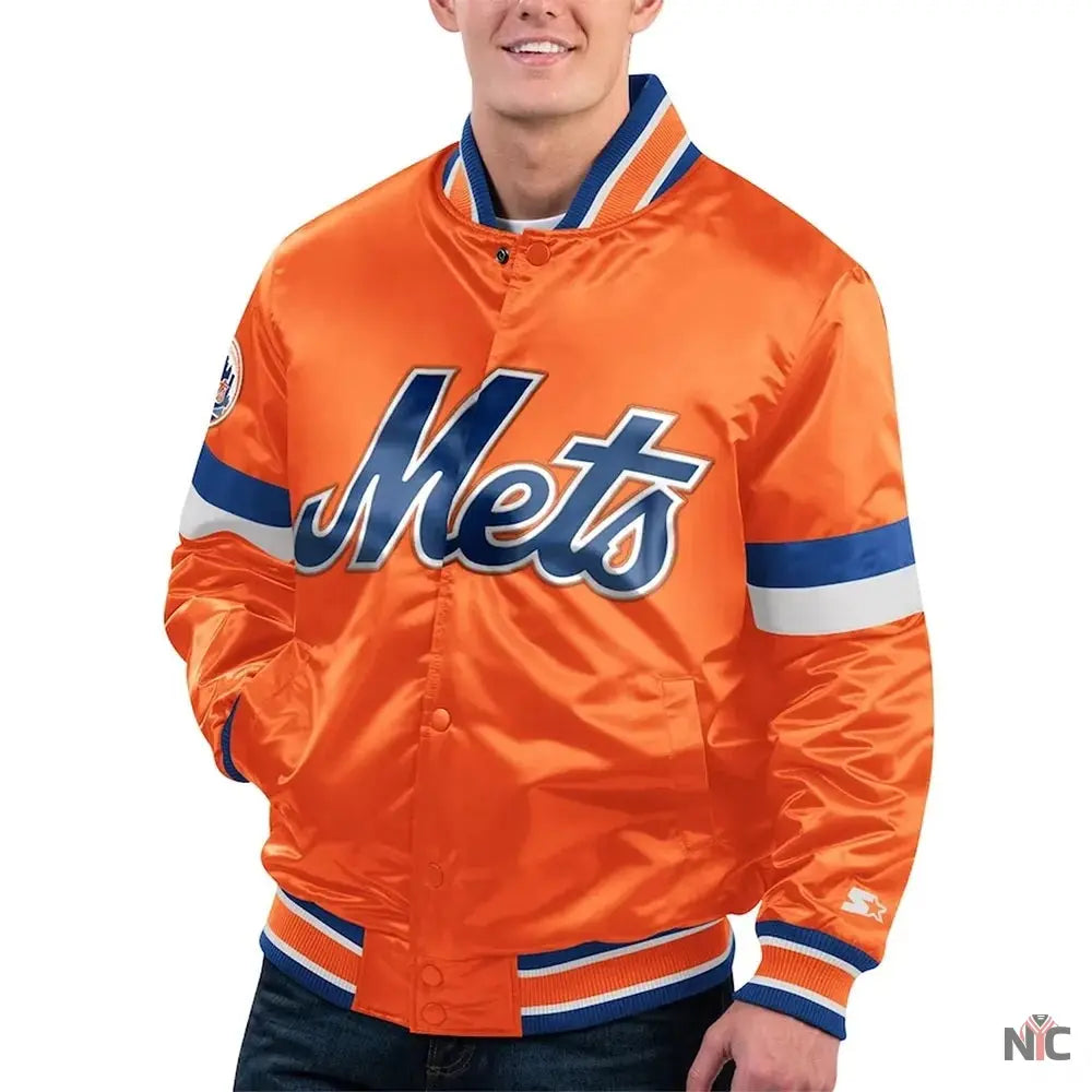NY Mets Home Game Orange Satin Jacket Clanton Jacket