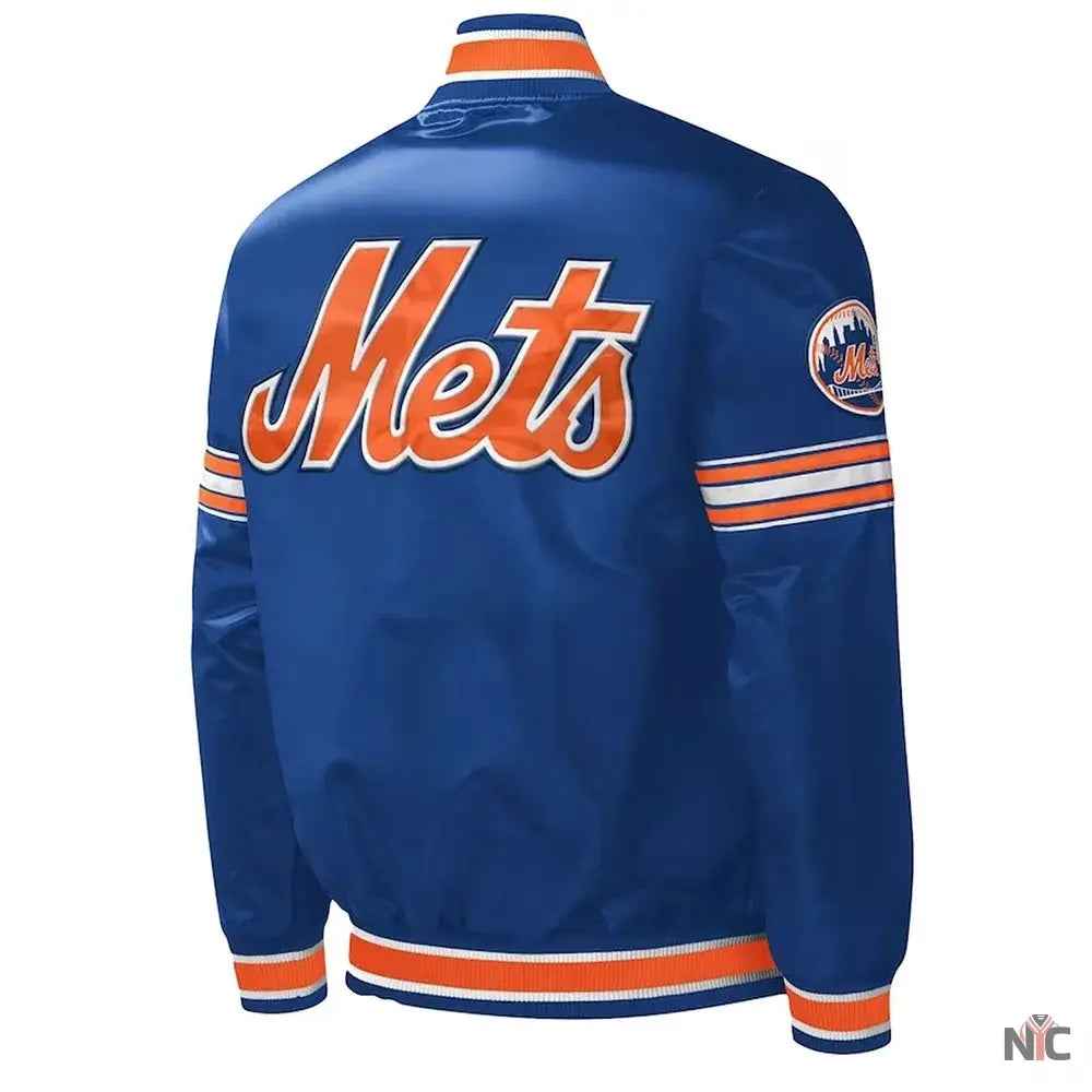 NY Mets Midfield Royal and Orange Satin Jacket Clanton Jacket