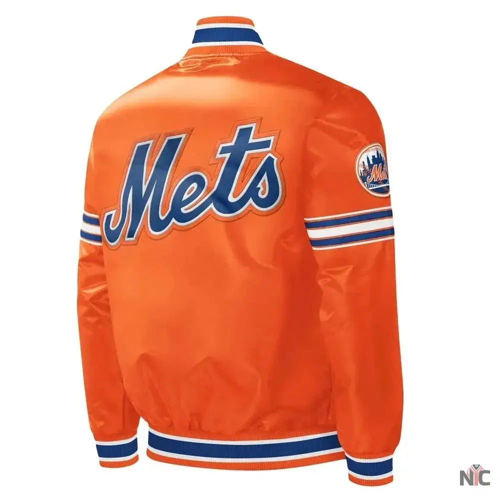 NY Mets Midfield Royal and Orange Satin Jacket Clanton Jacket
