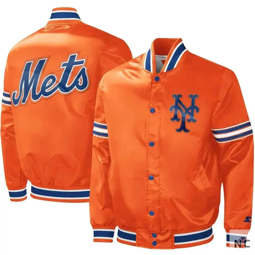 NY Mets Midfield Royal and Orange Satin Jacket Clanton Jacket