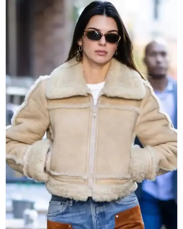 NYC Kendall Jenner Beige Suede Leather Jacket