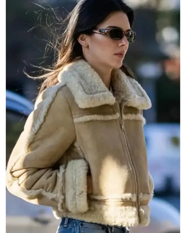 NYC Kendall Jenner Beige Suede Leather Jacket