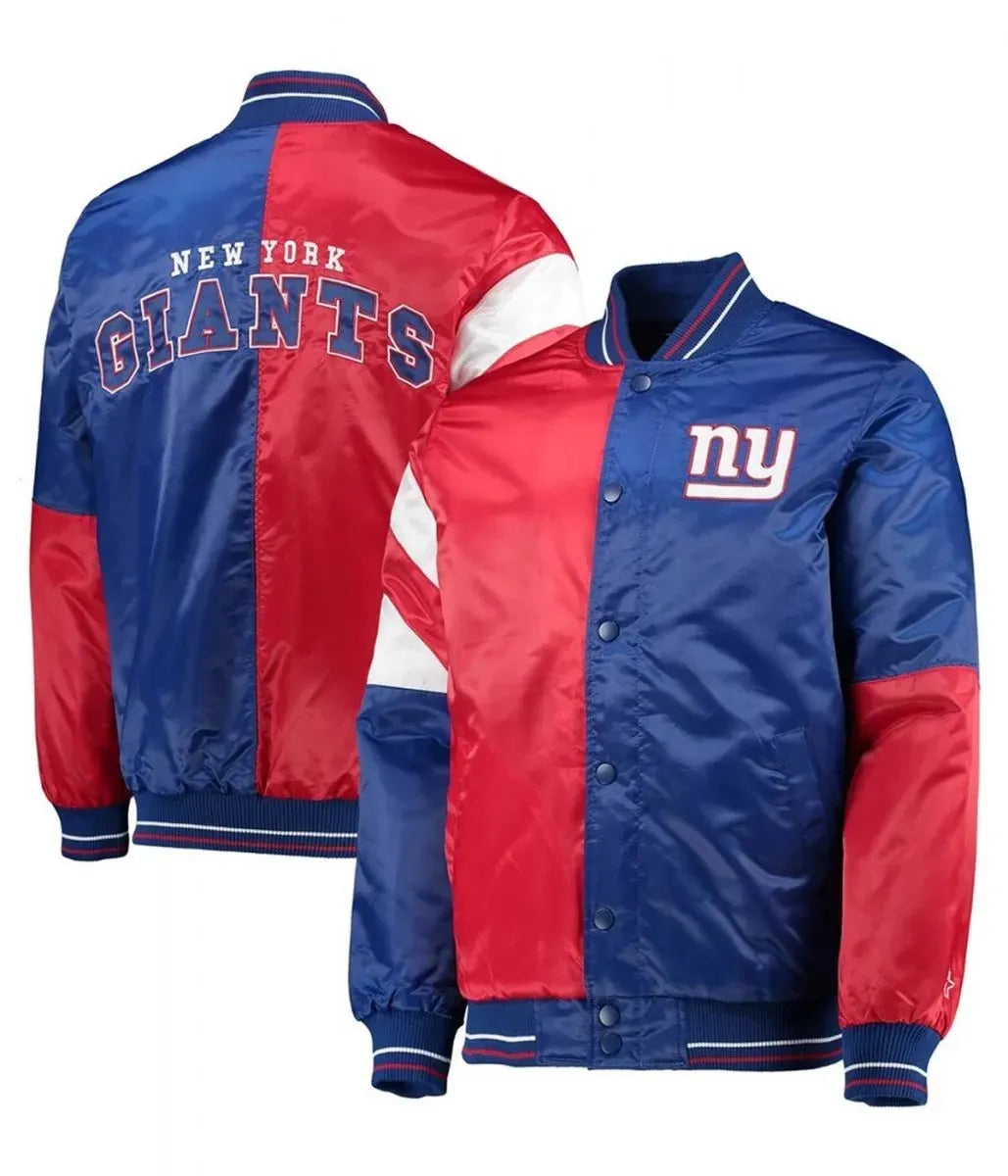 NY Giants Leader Red and Blue Satin Varsity Jacket