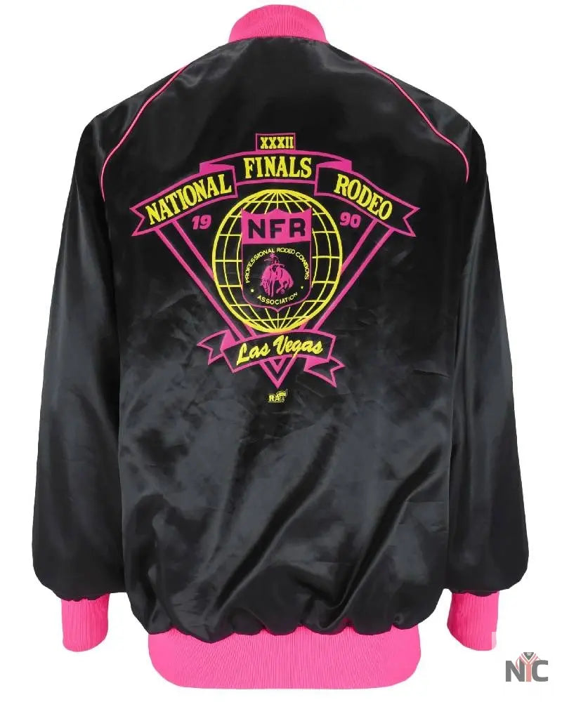 National Finals Rodeo 1990 Black Satin Jacket Clanton Jacket
