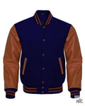 Navy Blue And Brown Varsity Jacket Clanton Jacket