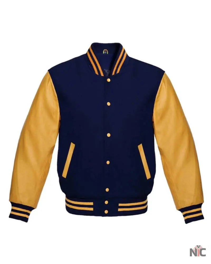 Navy Blue And Gold Varsity Jacket Clanton Jacket