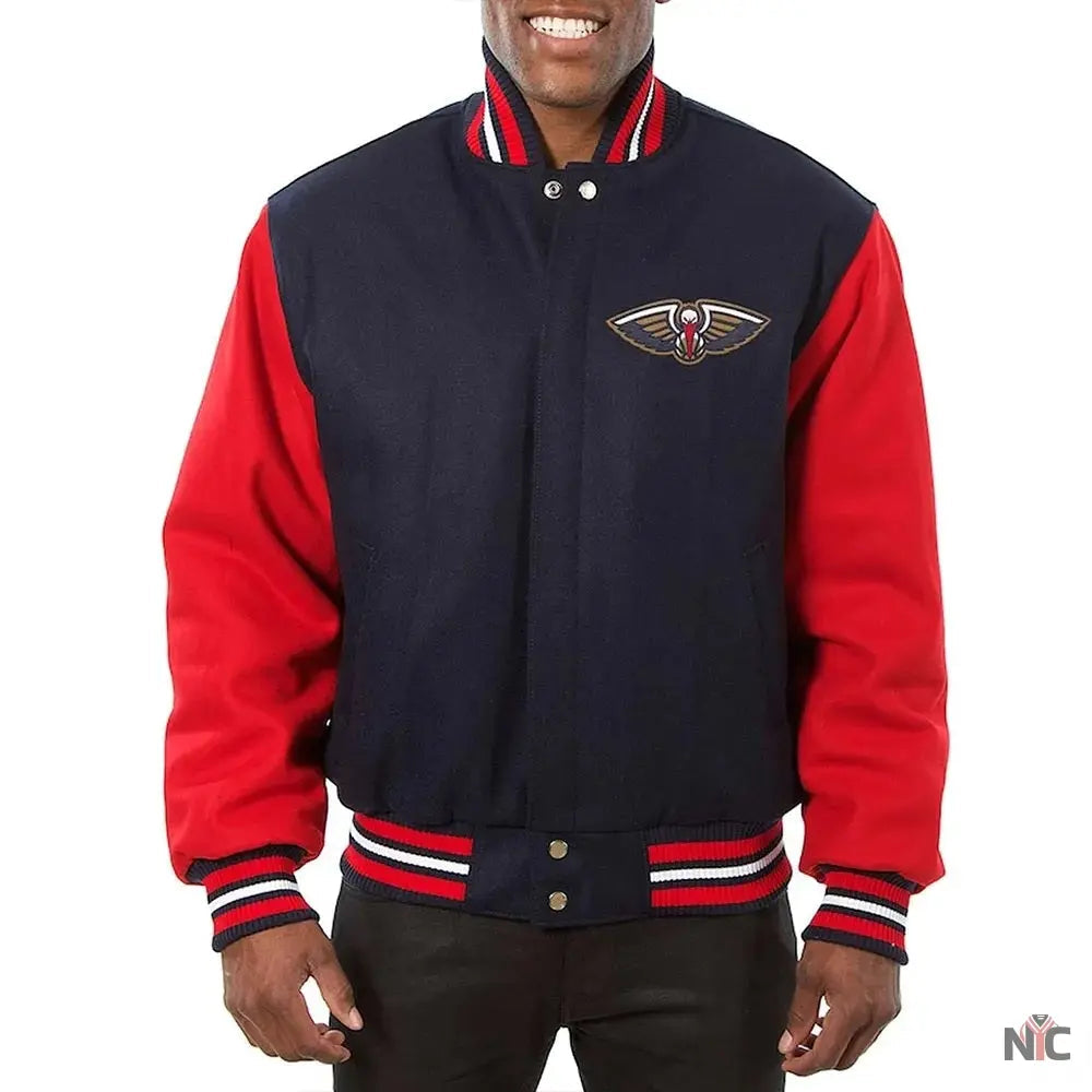 Navy and Red New Orleans Pelicans Varsity Jacket Clanton Jacket