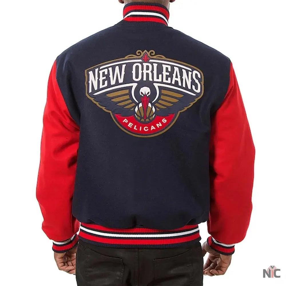 Navy and Red New Orleans Pelicans Varsity Jacket Clanton Jacket