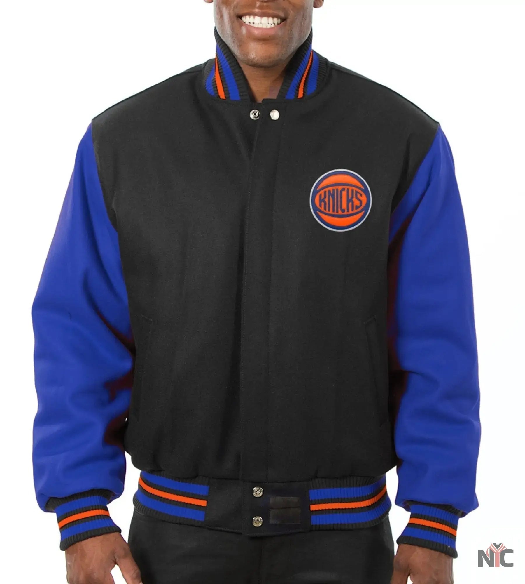 New York Knicks Black & Blue Wool Varsity Jacket Clanton Jacket