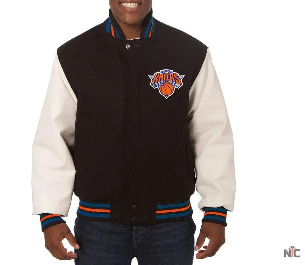 New York Knicks Black and White Varsity Jacket Clanton Jacket