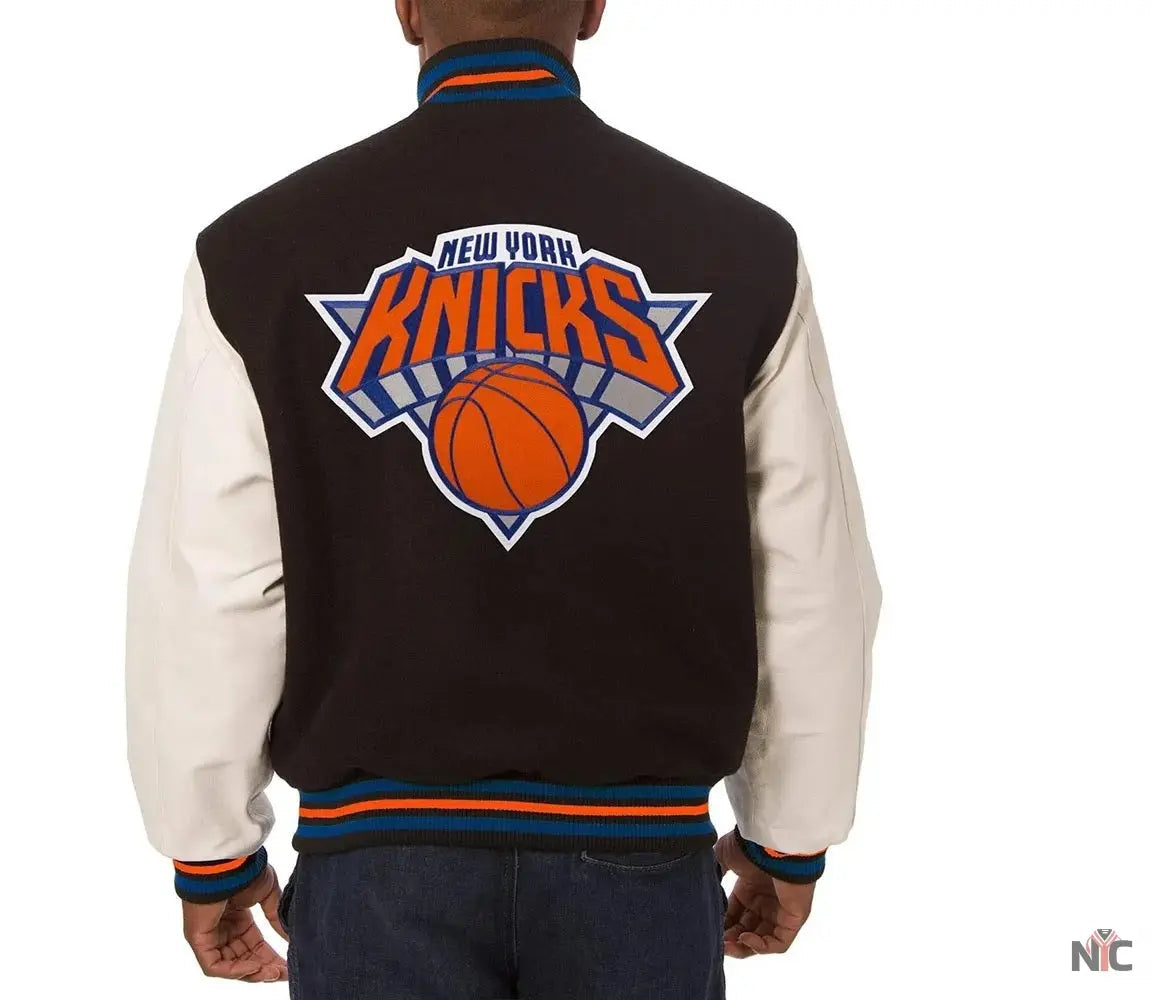 New York Knicks Black and White Varsity Jacket Clanton Jacket