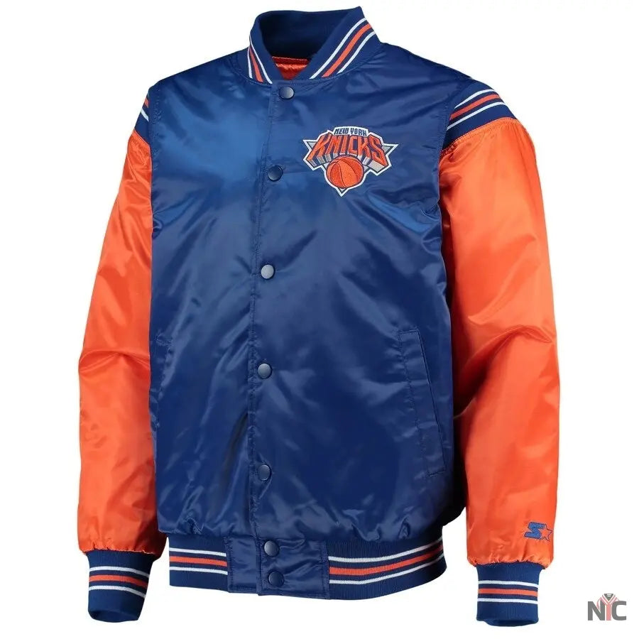 New York Knicks Enforcer Full-Snap Satin Varsity Jacket Clanton Jacket