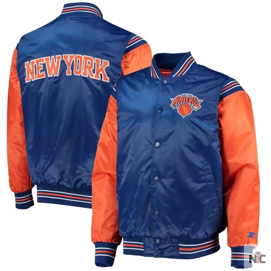 New York Knicks Enforcer Full-Snap Satin Varsity Jacket Clanton Jacket