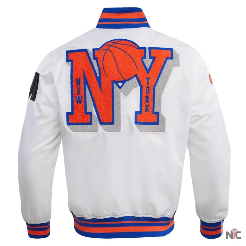 New York Knicks Mashup White Satin Varsity Jacket Clanton Jacket