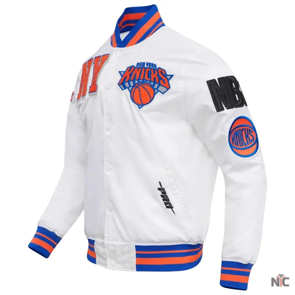 New York Knicks Mashup White Satin Varsity Jacket Clanton Jacket