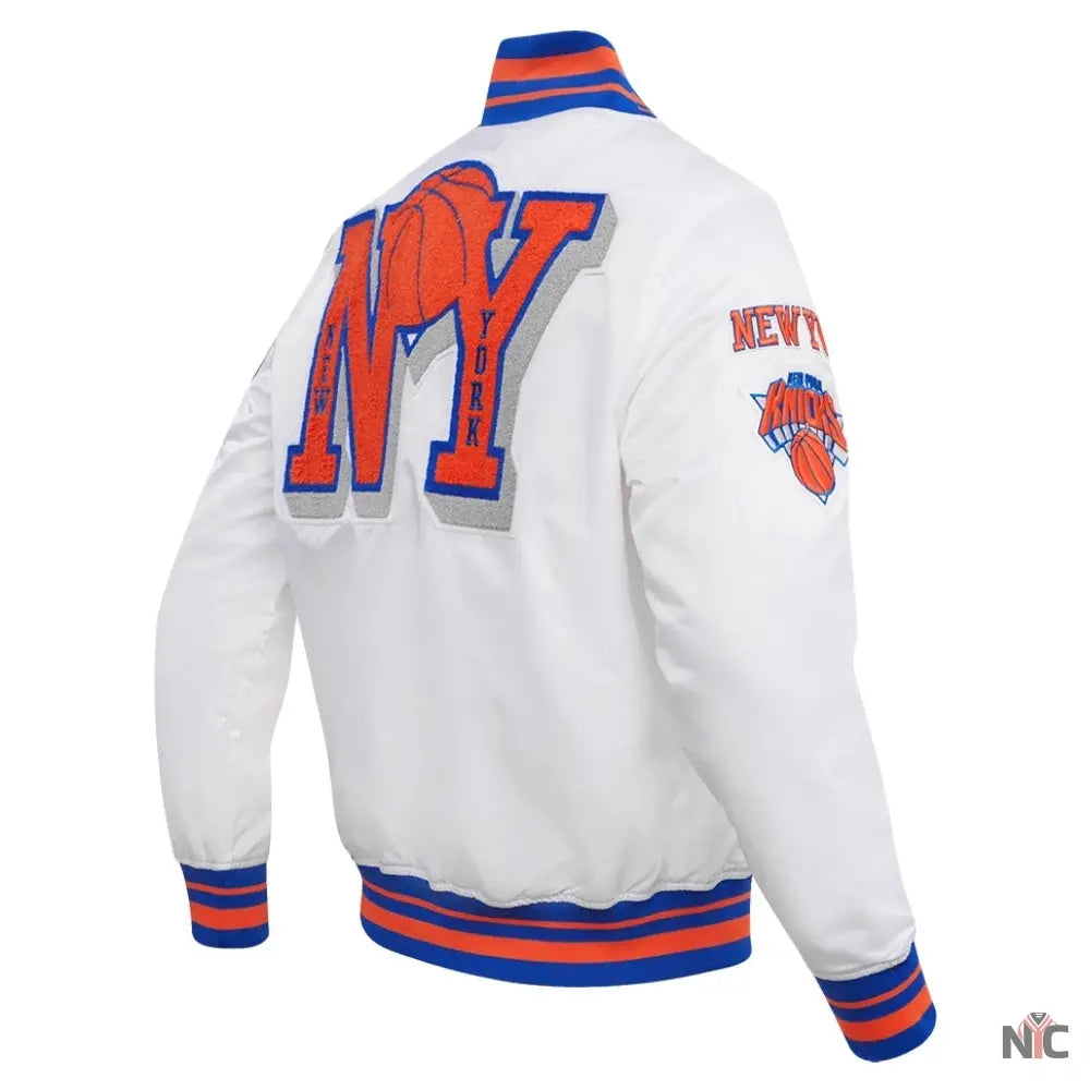 New York Knicks Mashup White Satin Varsity Jacket Clanton Jacket