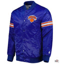 New York Knicks Pick & Roll Blue Satin Varsity Jacket Clanton Jacket