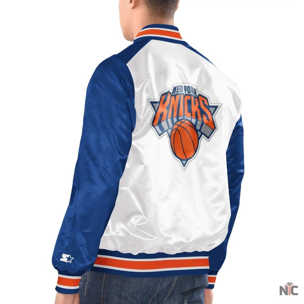 New York Knicks Renegade Satin Varsity Jacket Clanton Jacket