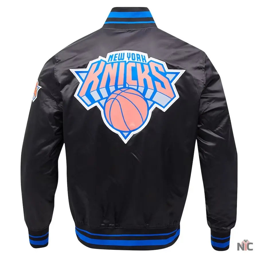 New York Knicks Script Tail Satin Varsity Jacket Clanton Jacket