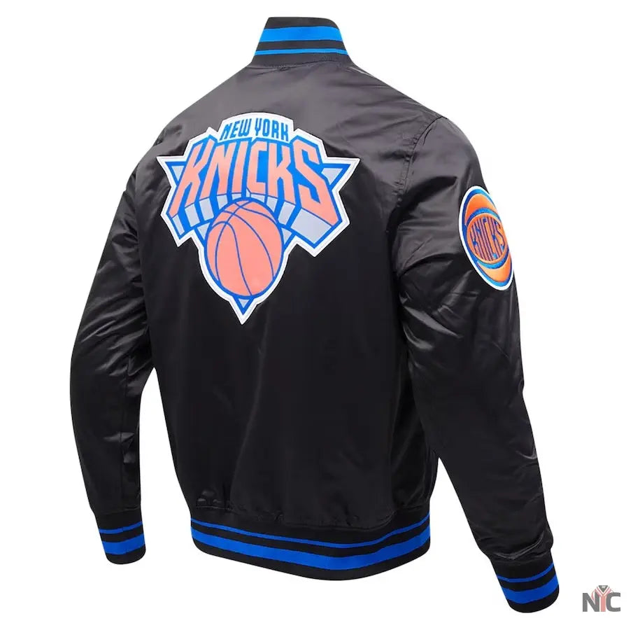 New York Knicks Script Tail Satin Varsity Jacket Clanton Jacket
