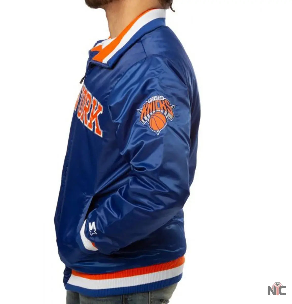 New York Knicks Starter Bomber Blue Satin Jacket Clanton Jacket