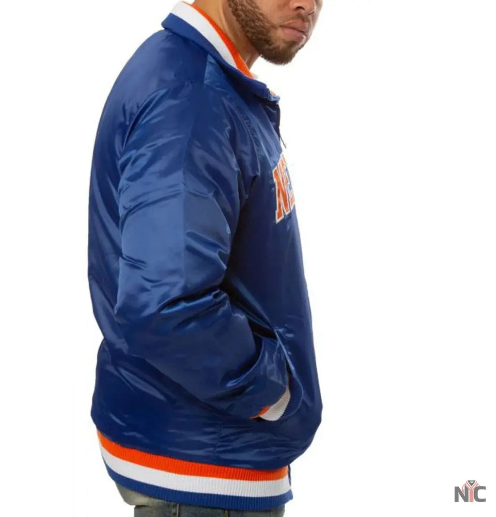 New York Knicks Starter Bomber Blue Satin Jacket Clanton Jacket