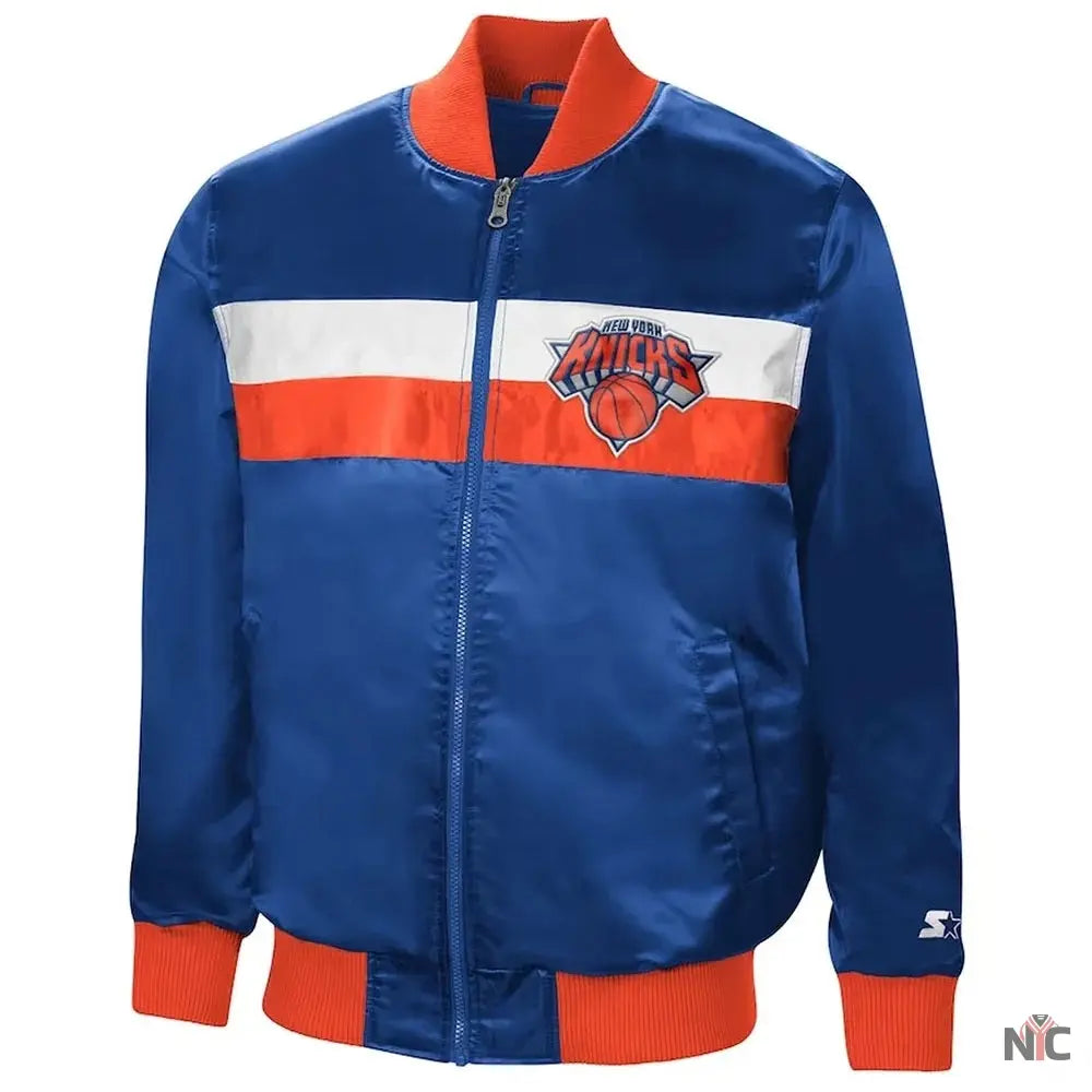 New York Knicks The Ambassador Satin Blue Varsity Jacket Clanton Jacket