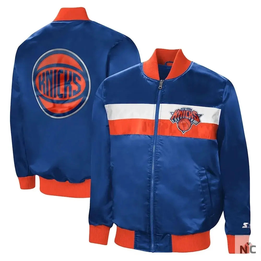 New York Knicks The Ambassador Satin Blue Varsity Jacket Clanton Jacket