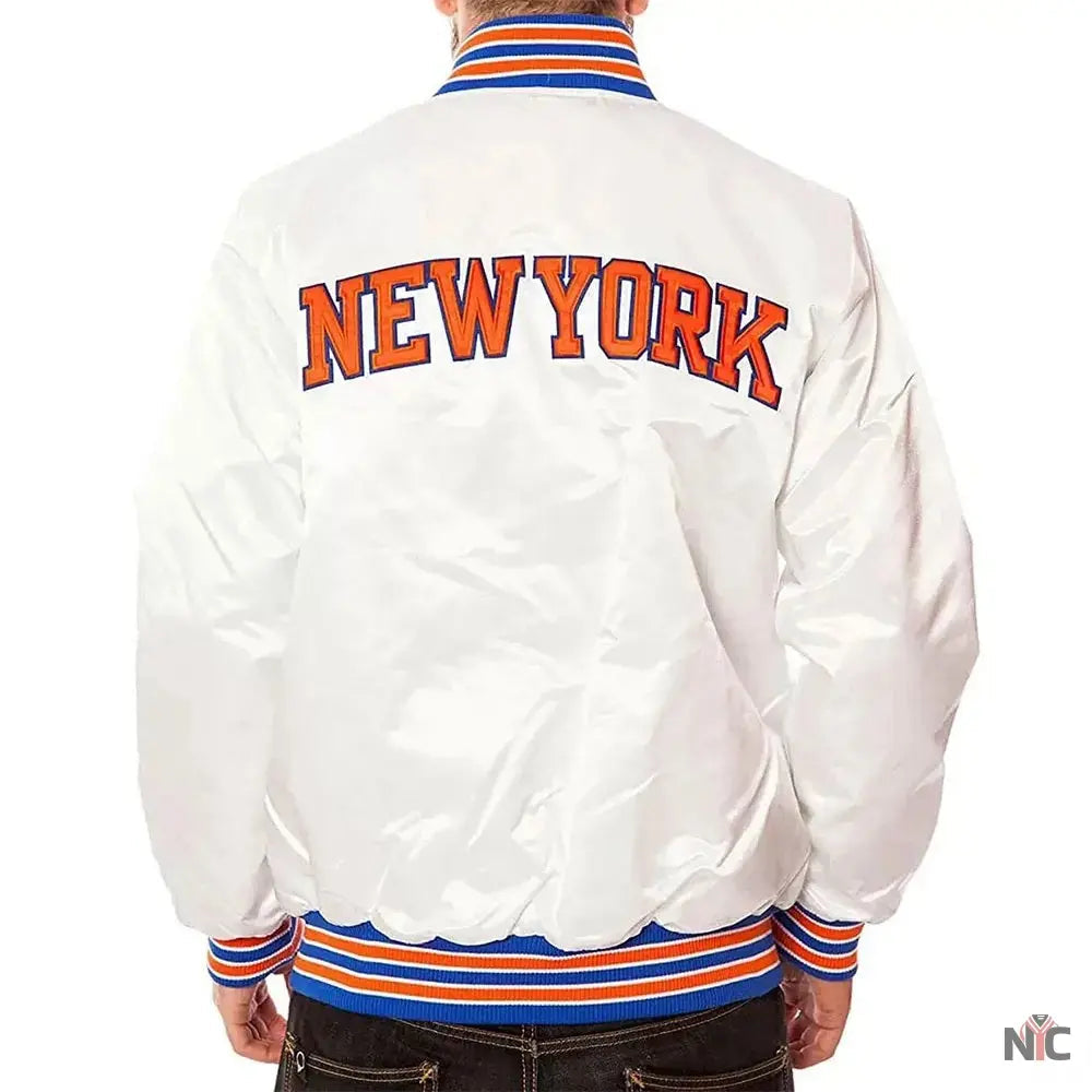New York Knicks White Satin Jacket Clanton Jacket