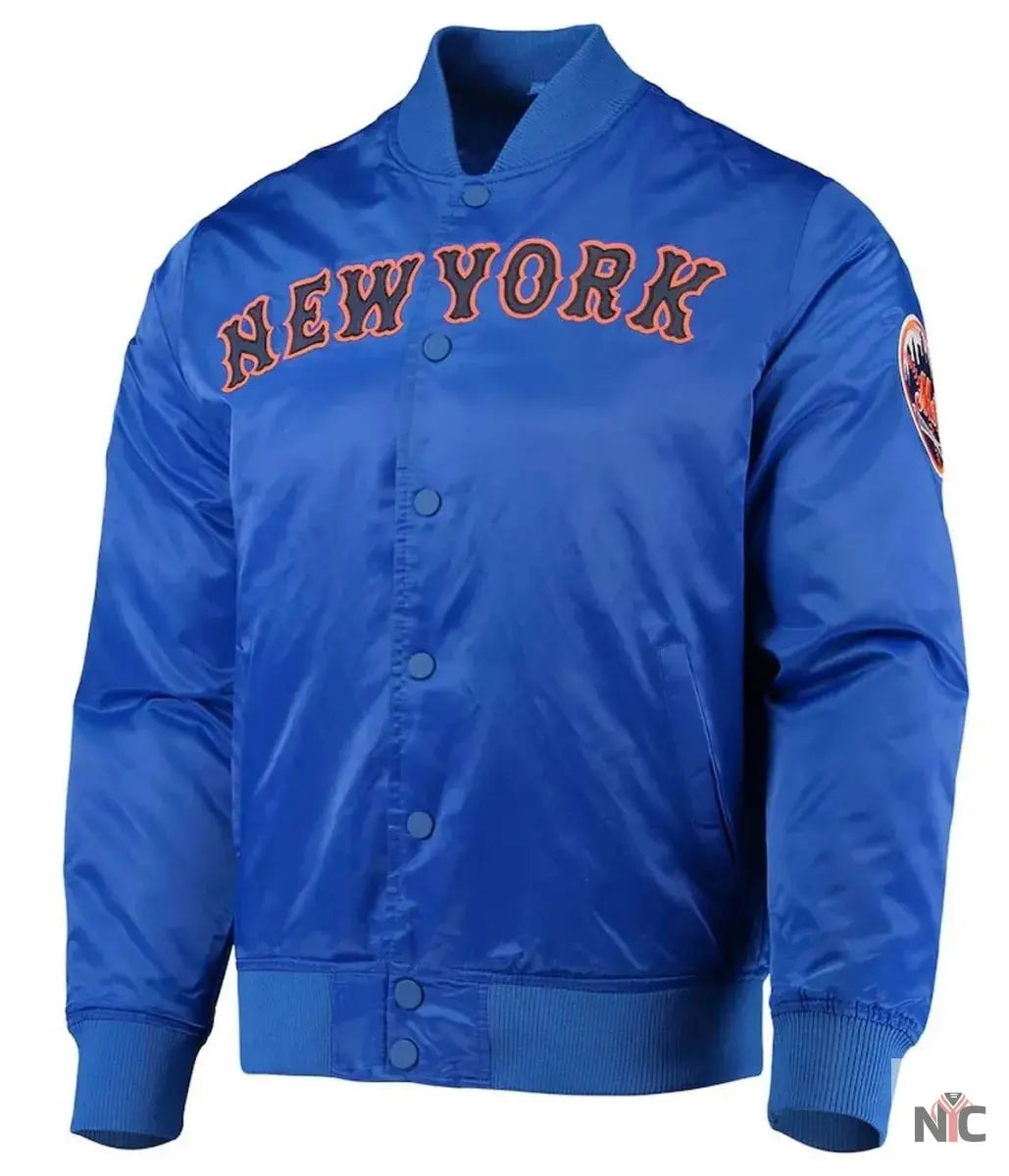 New York Mets Full-Snap Royal Blue Satin Jacket Clanton Jacket
