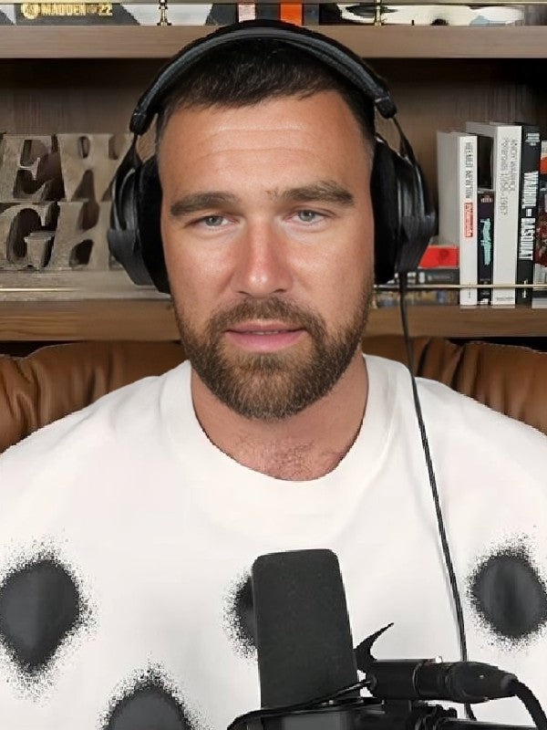 New Heights Podcast Travis Kelce White Spray Dot T-Shirt