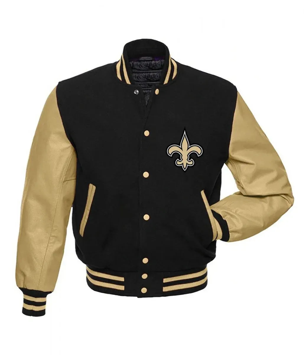 New Orleans Saints Letterman Black Gold Jacket